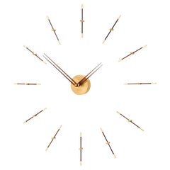 Modern Wall Clock by Designer Nomon, Wood and Polished Brass, Spain
