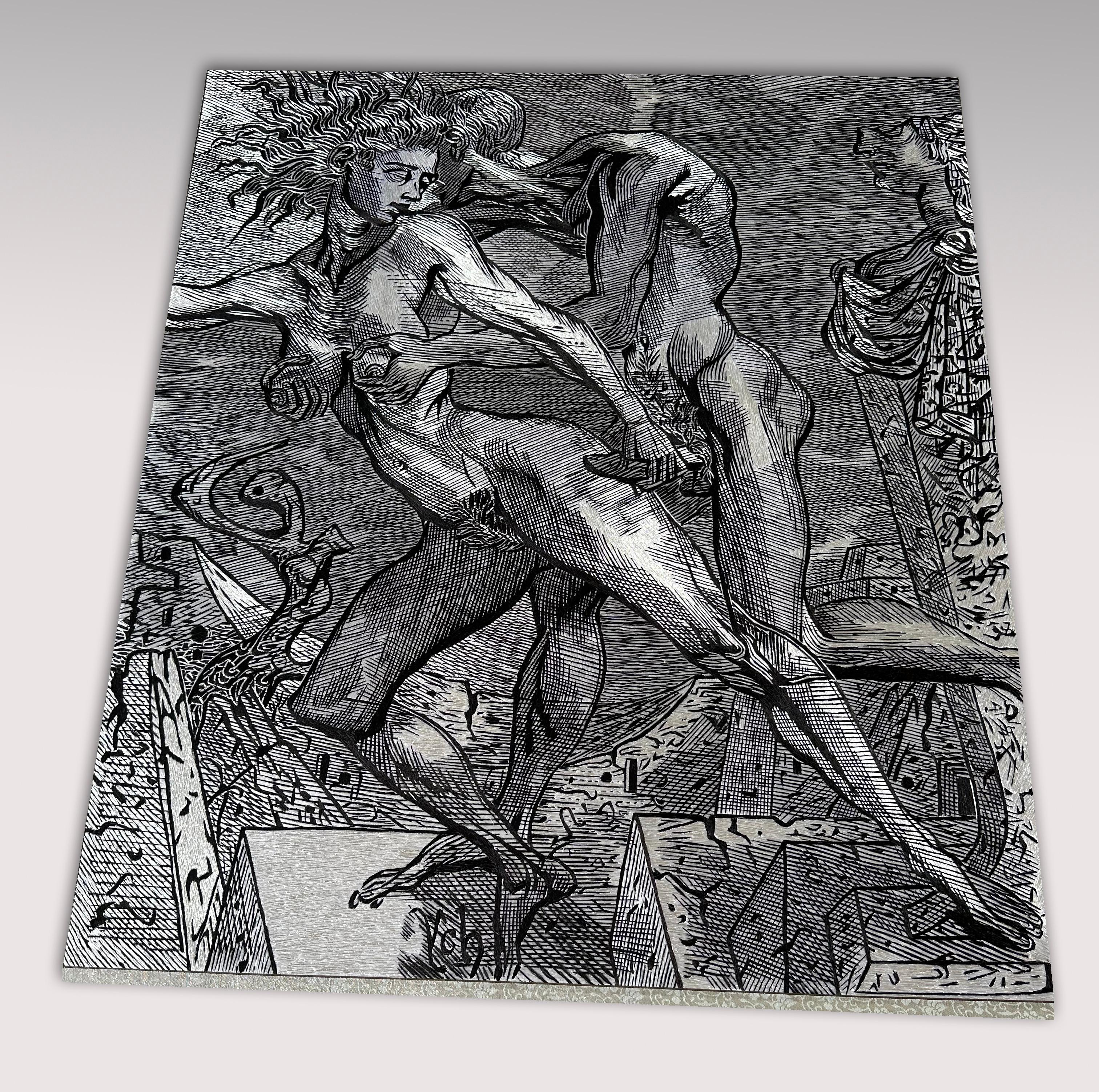 Madreperla Art Decor, ricamo in seta fine, arazzo, cornice in Wood nero e perle in vendita