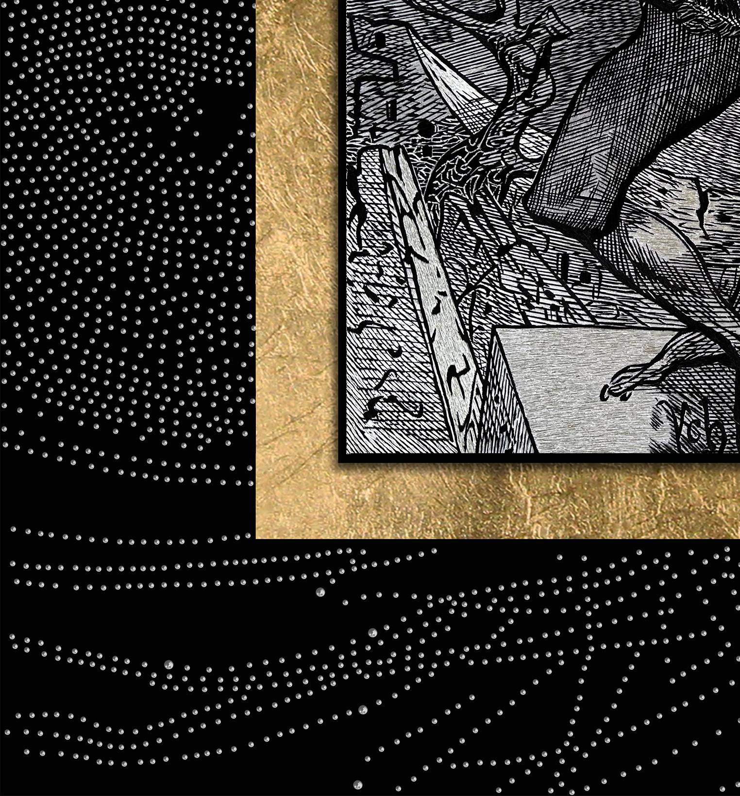 Art Decor, ricamo in seta fine, arazzo, cornice in Wood nero e perle in vendita 1