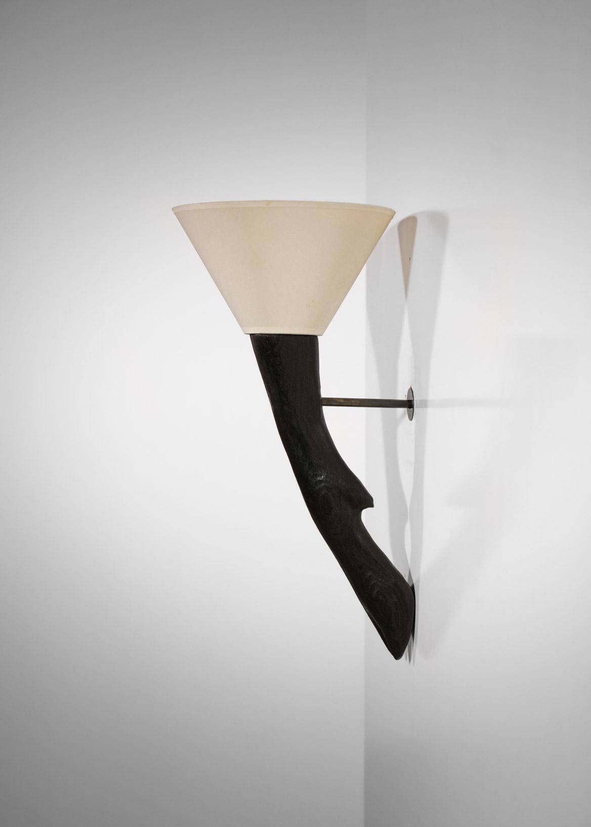 Modern Wall Lamp by Vincent Vincent Burnt Wood Zoomorphe Deer Foot For Sale 3