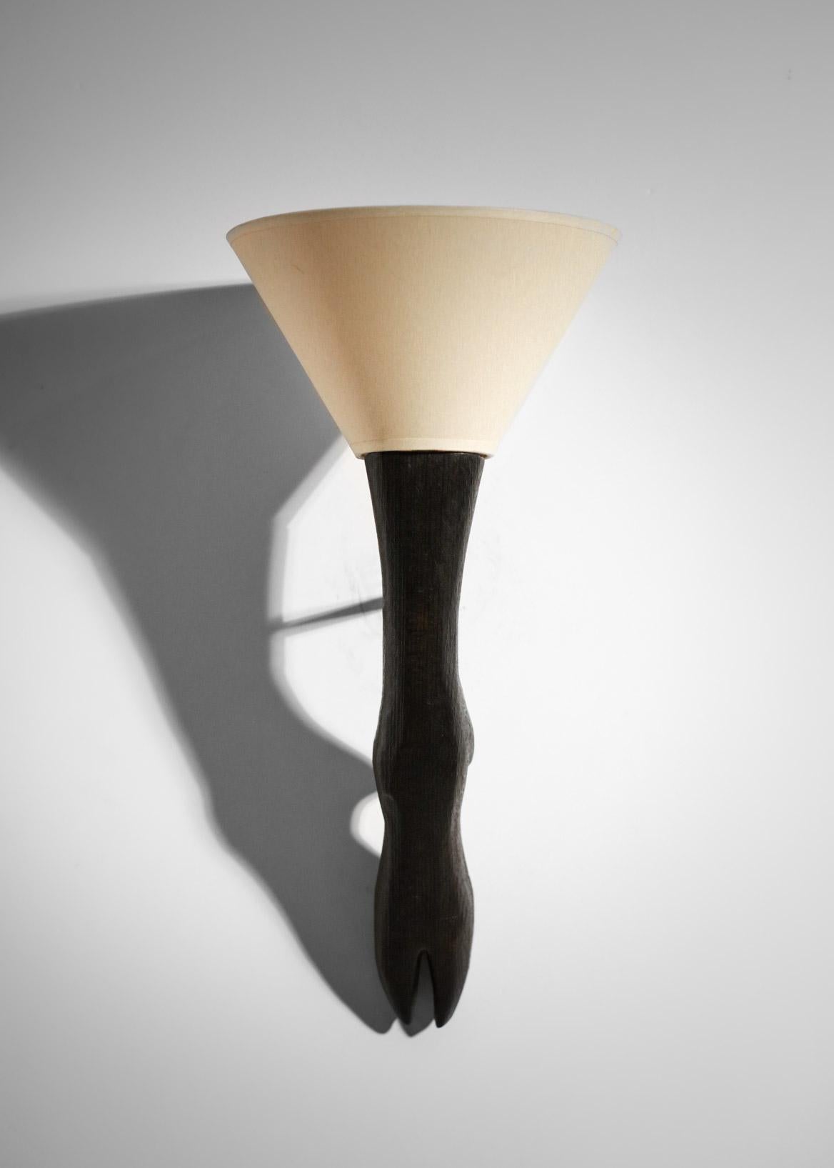 Modern Wall Lamp by Vincent Vincent Burnt Wood Zoomorphe Deer Foot For Sale 4