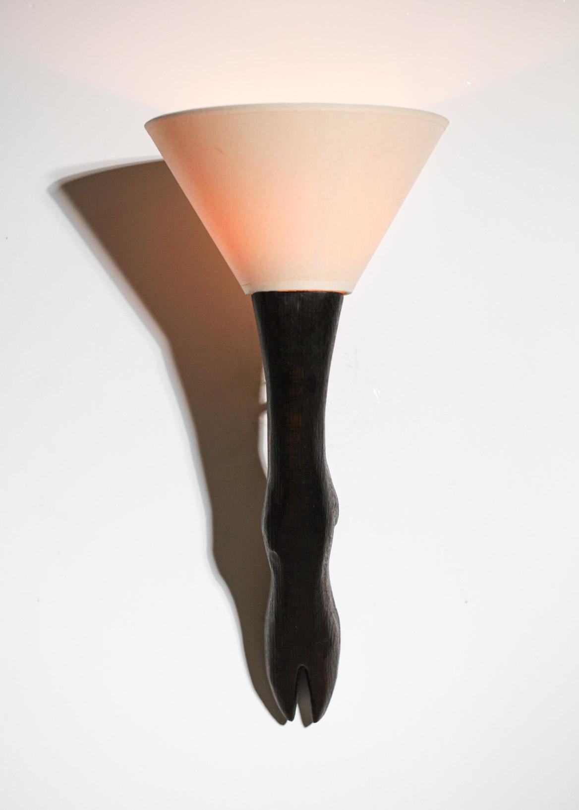 Modern Wall Lamp by Vincent Vincent Burnt Wood Zoomorphe Deer Foot For Sale 5