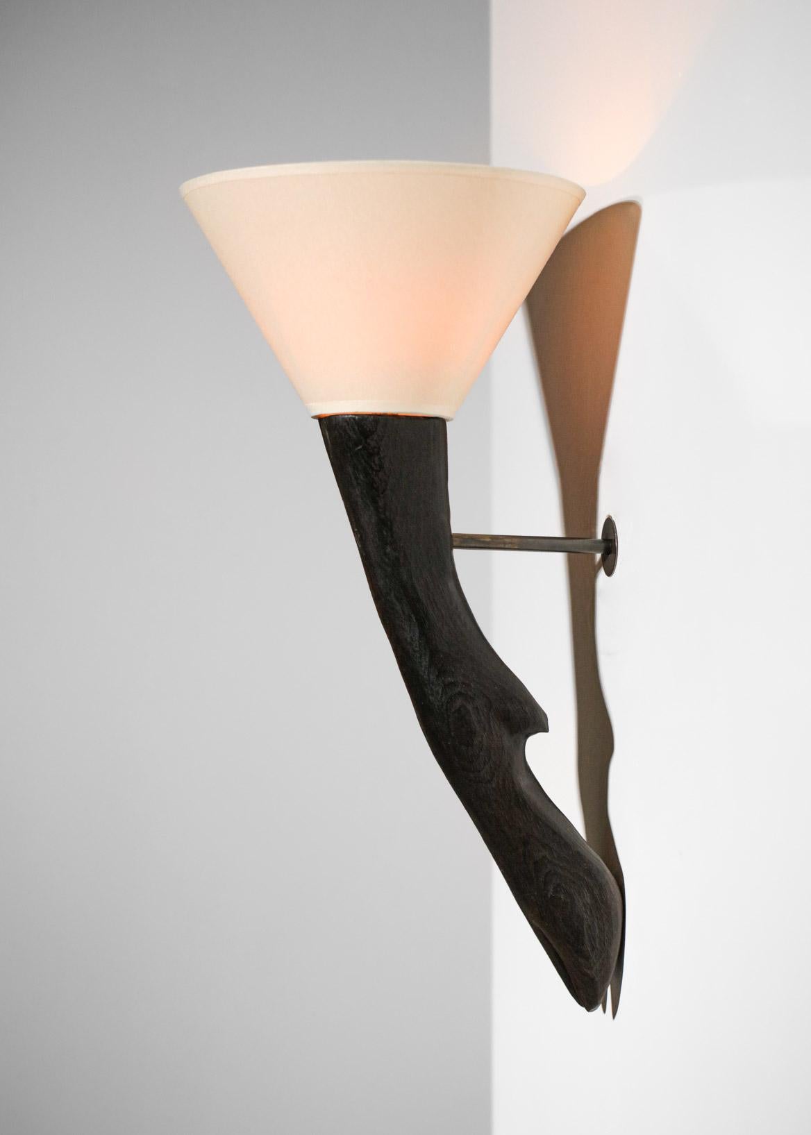 Modern Wall Lamp by Vincent Vincent Burnt Wood Zoomorphe Deer Foot For Sale 6
