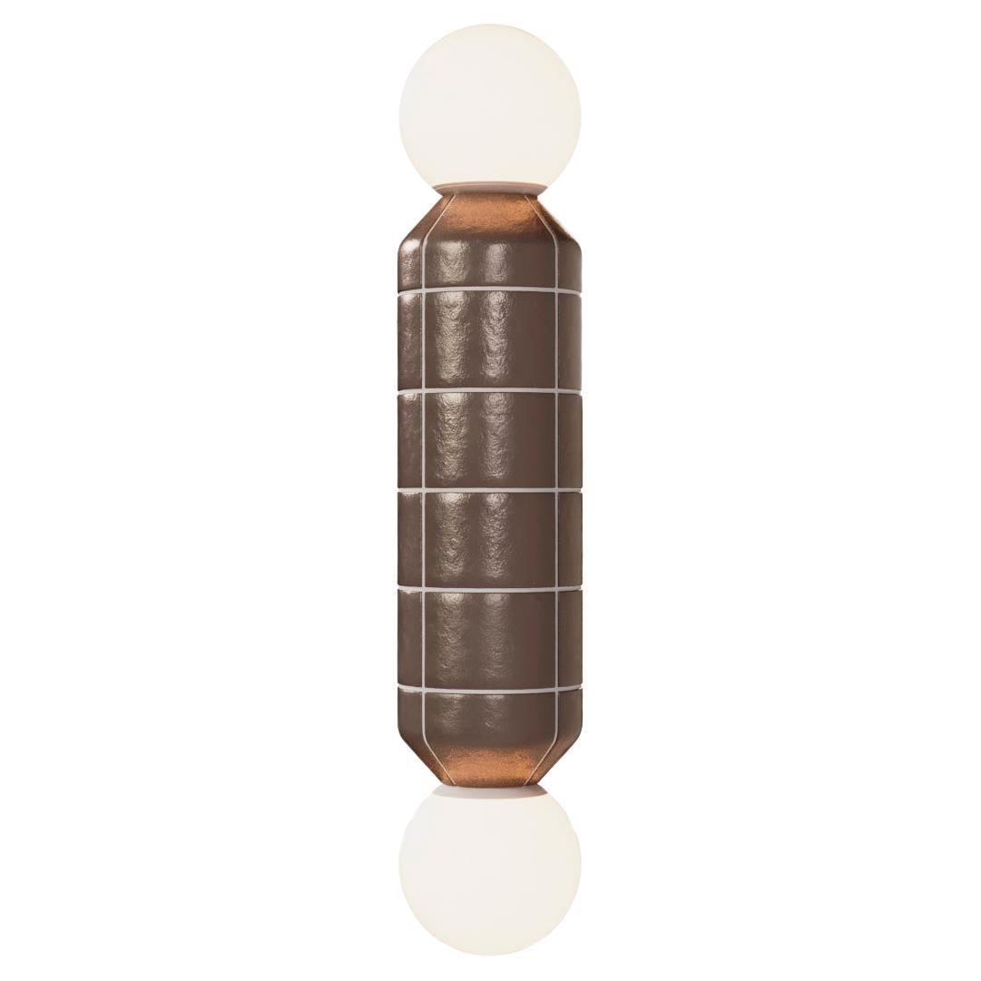 Modern Wall Light with Ceramic Base Brown Handcrafted For Sale
