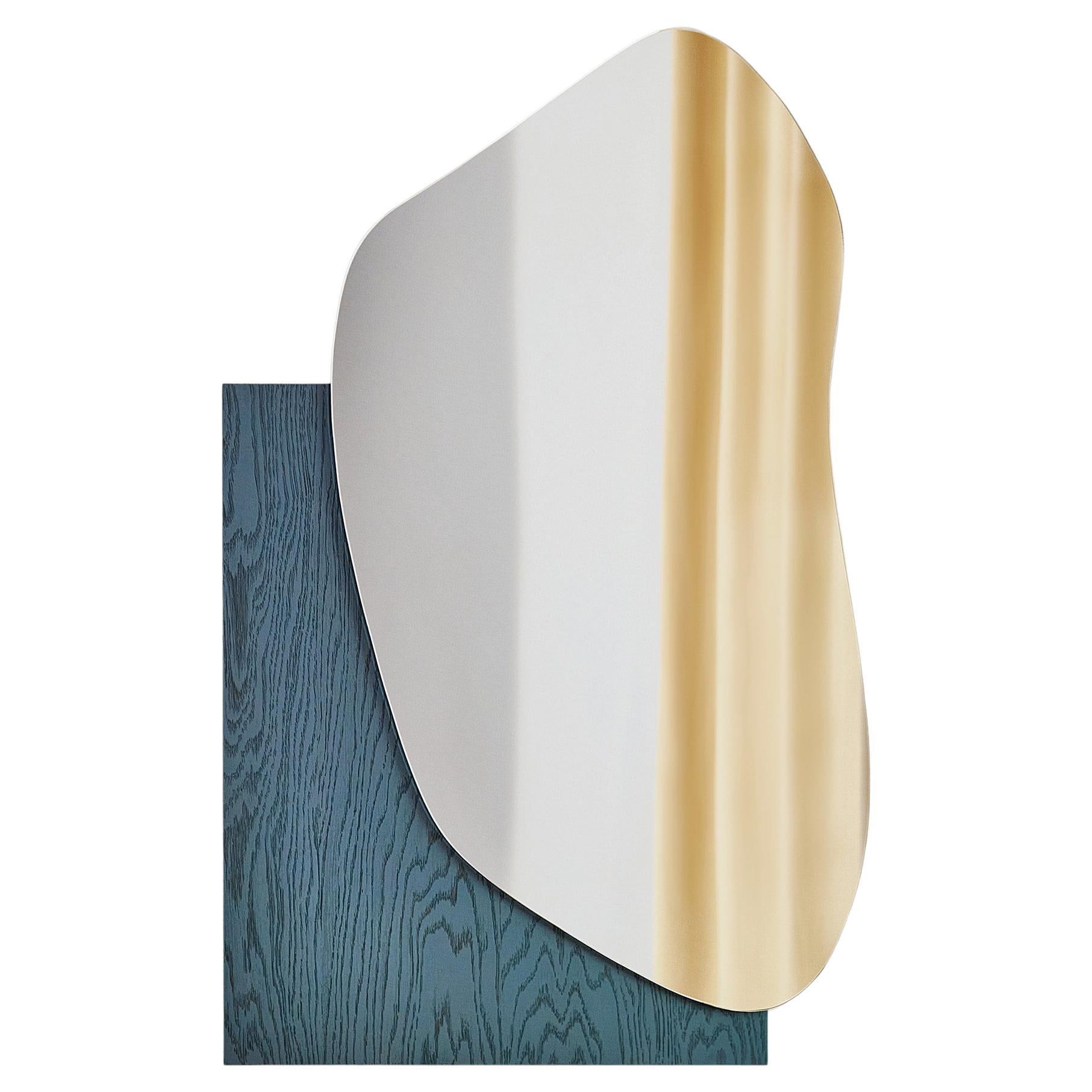 Contemporary Wall Mirror 'Lake 1' by Noom, Blue veneered wood 