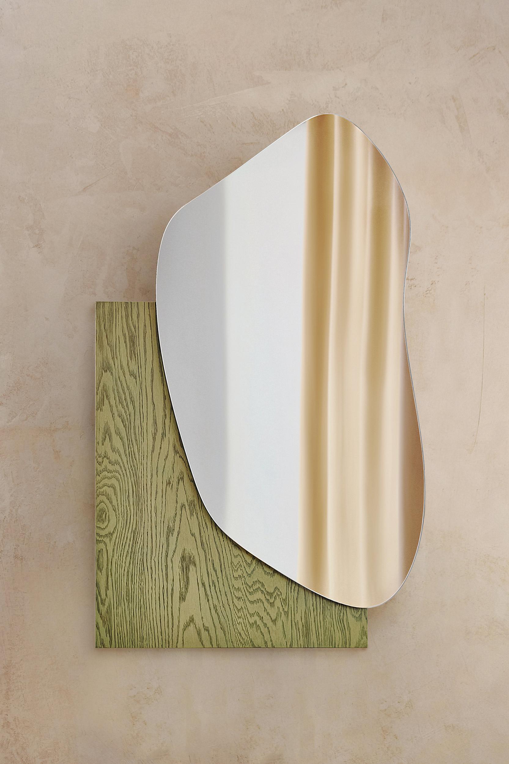Ukrainian Modern Wall Mirror 'Lake 1' by Noom, Green Veneered Wood For Sale