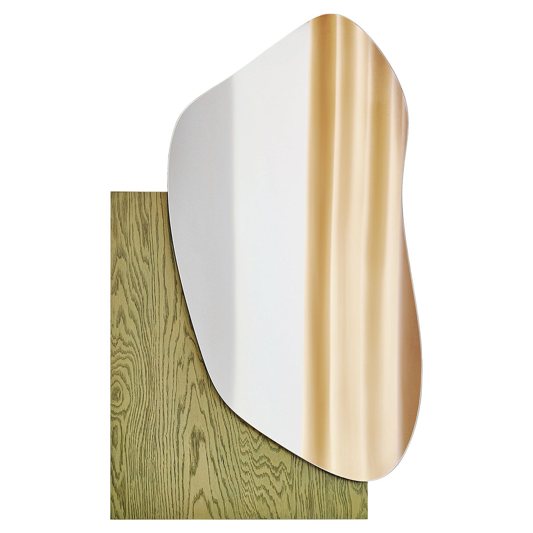 Modern Wall Mirror 'Lake 1' by Noom, Green Veneered Wood For Sale