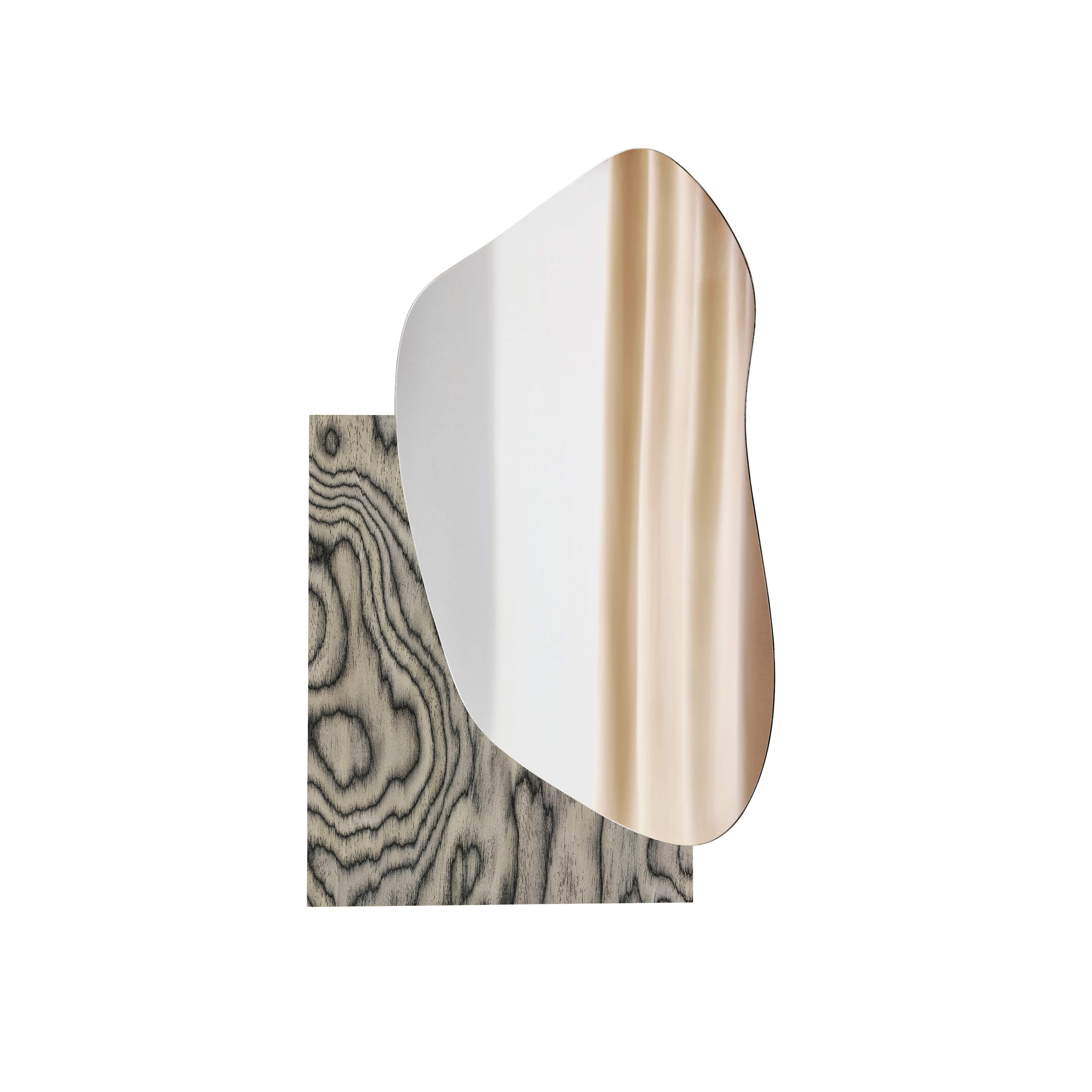 Contemporary Modern Wall Mirror Lake 1 by Noom in Ettore Sottsass ALPI Wood Veneer