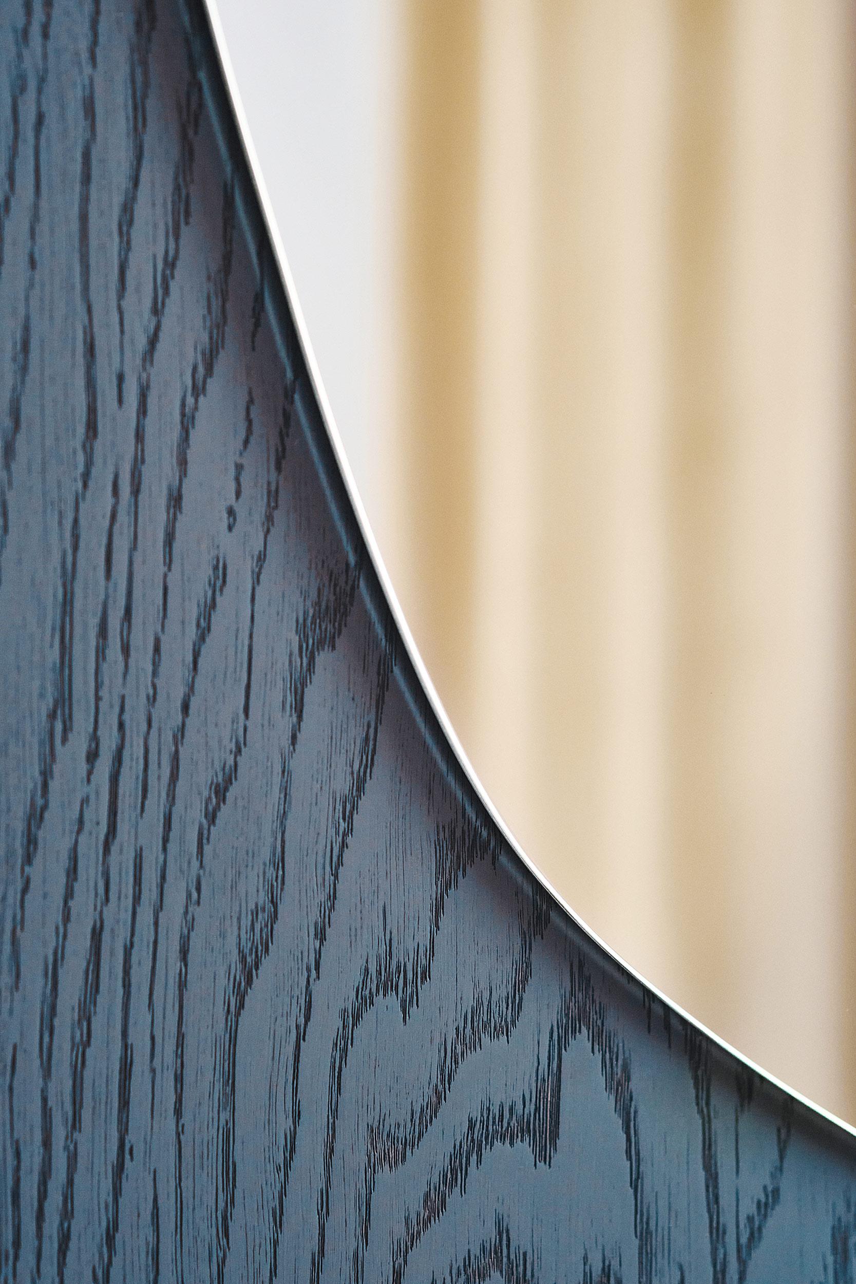 Painted Modern Wall Mirror Lake 1 by Noom with Veneered wood Base For Sale