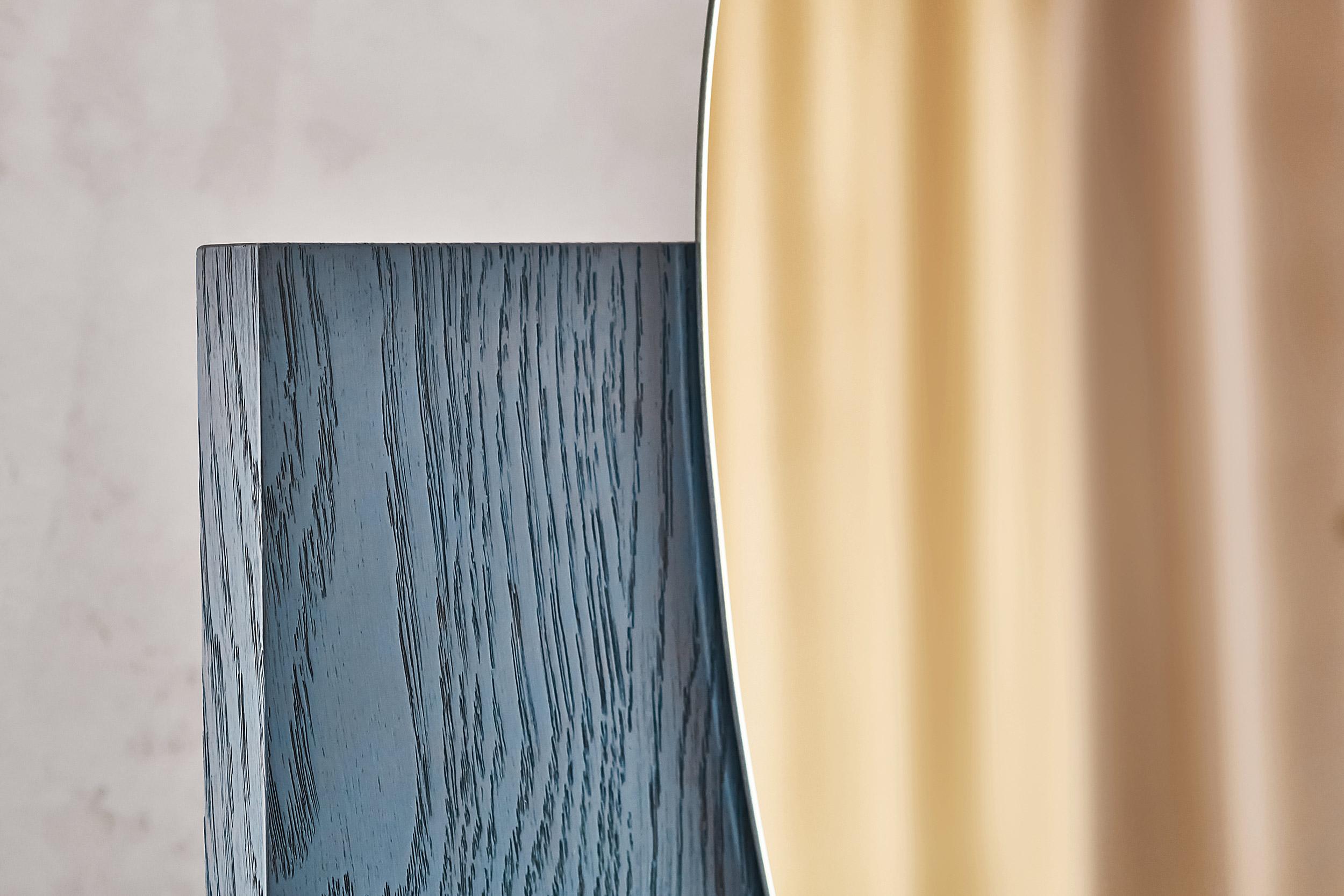 Brass Modern Wall Mirror Lake 1 by Noom with Veneered wood Base For Sale