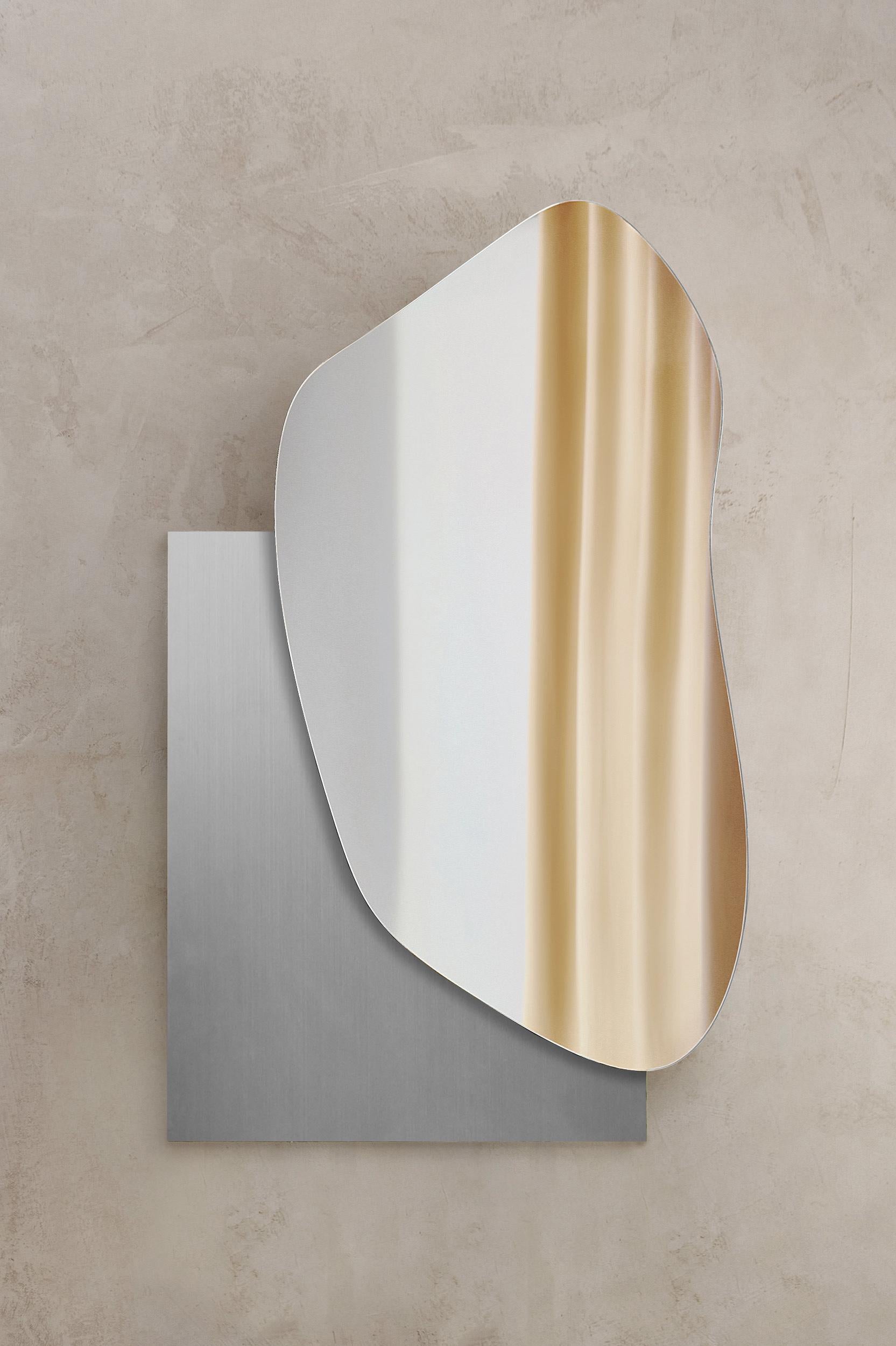 Modern Wall Mirror Lake 1 by Noom with Base in Stainless Steel 2