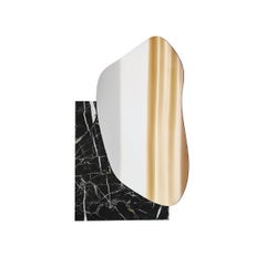 Modern Wall Mirror Lake 1 with White Marble Statuario Base by Noom