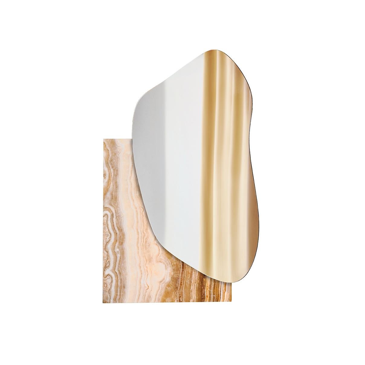 Ukrainian Modern Wall Mirror Lake 1 by Noom with White Marble Statuario Base For Sale