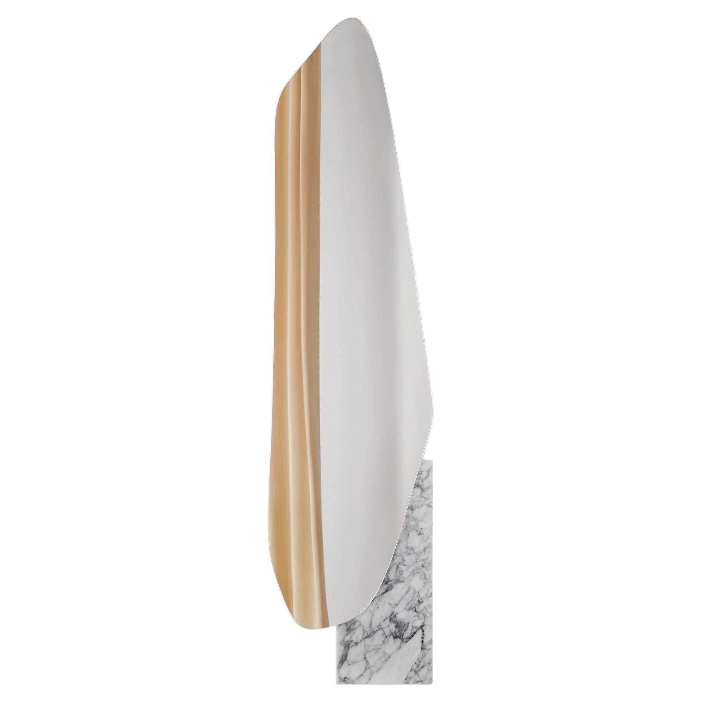 Contemporary Wall Mirror 'Lake 2' by Noom, White Marble