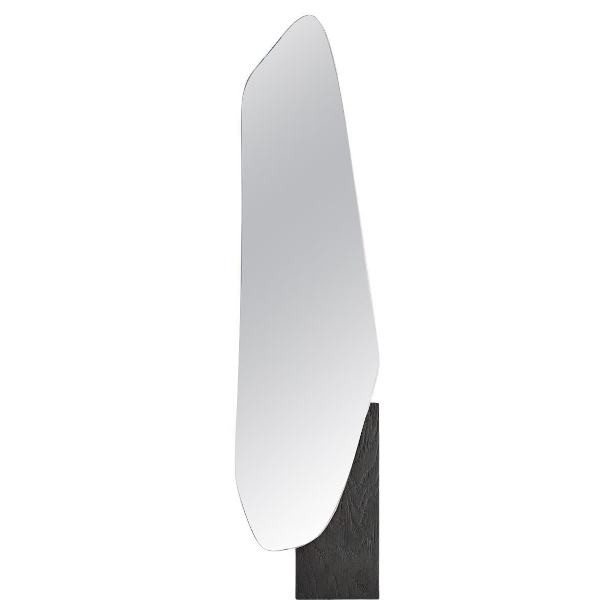 Modern Wall Mirror Lake 2 with Veneered Wood Base by Noom