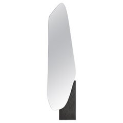 Modern Wall Mirror Lake 2 with Veneered Wood Base by Noom