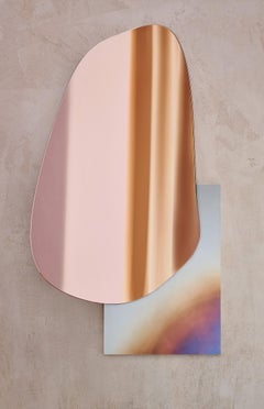 Contemporary Wall Mirror 'Lake 3' by Noom, Burned Steel + Copper Tint Mirror