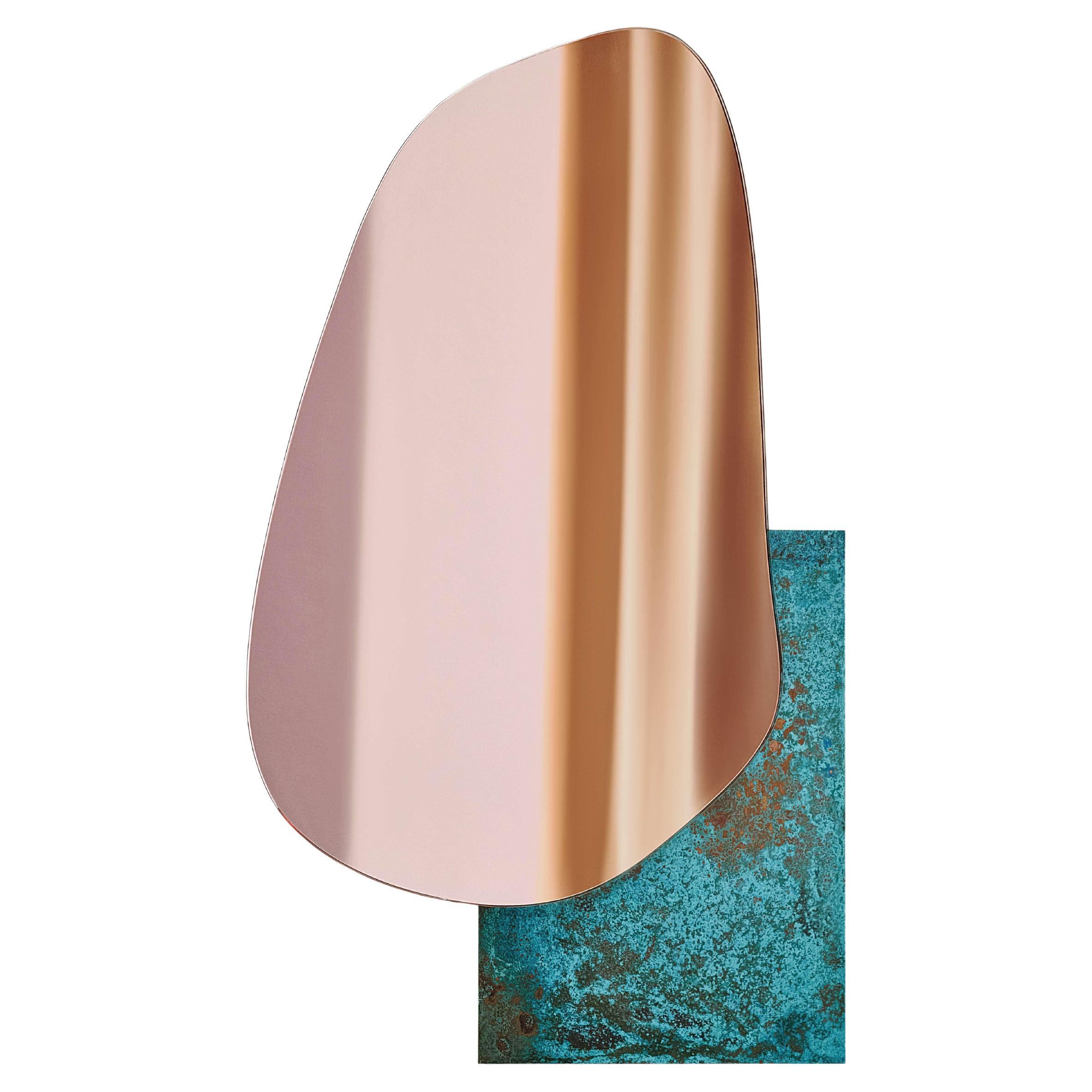 Painted Modern Wall Mirror Lake 3 by Noom with Burned Steel Base and Copper Tint Mirror
