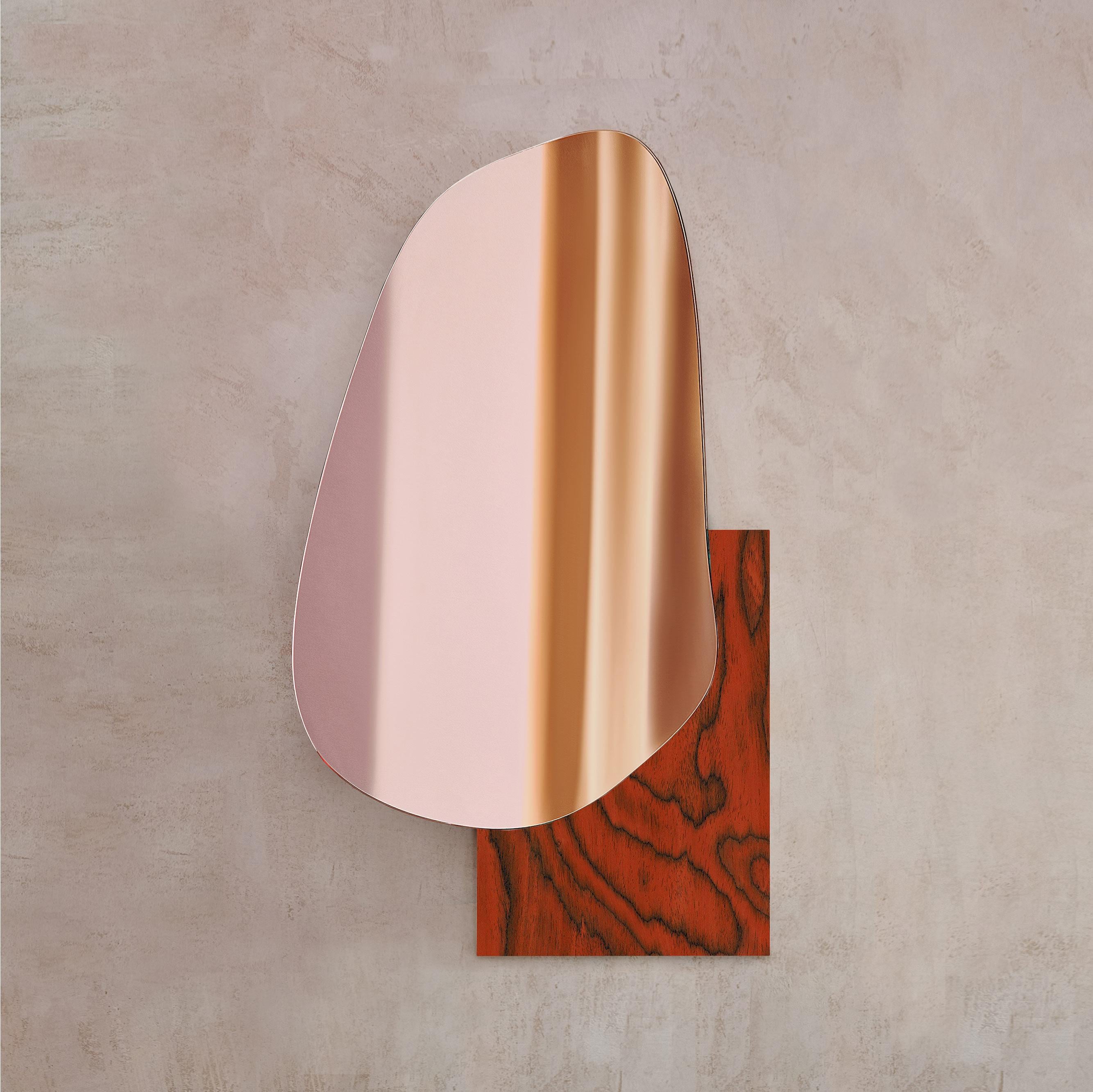 Laiton Miroir mural Lake 3 en placage de bois Ettore Sottsass ALPI par Noom en vente