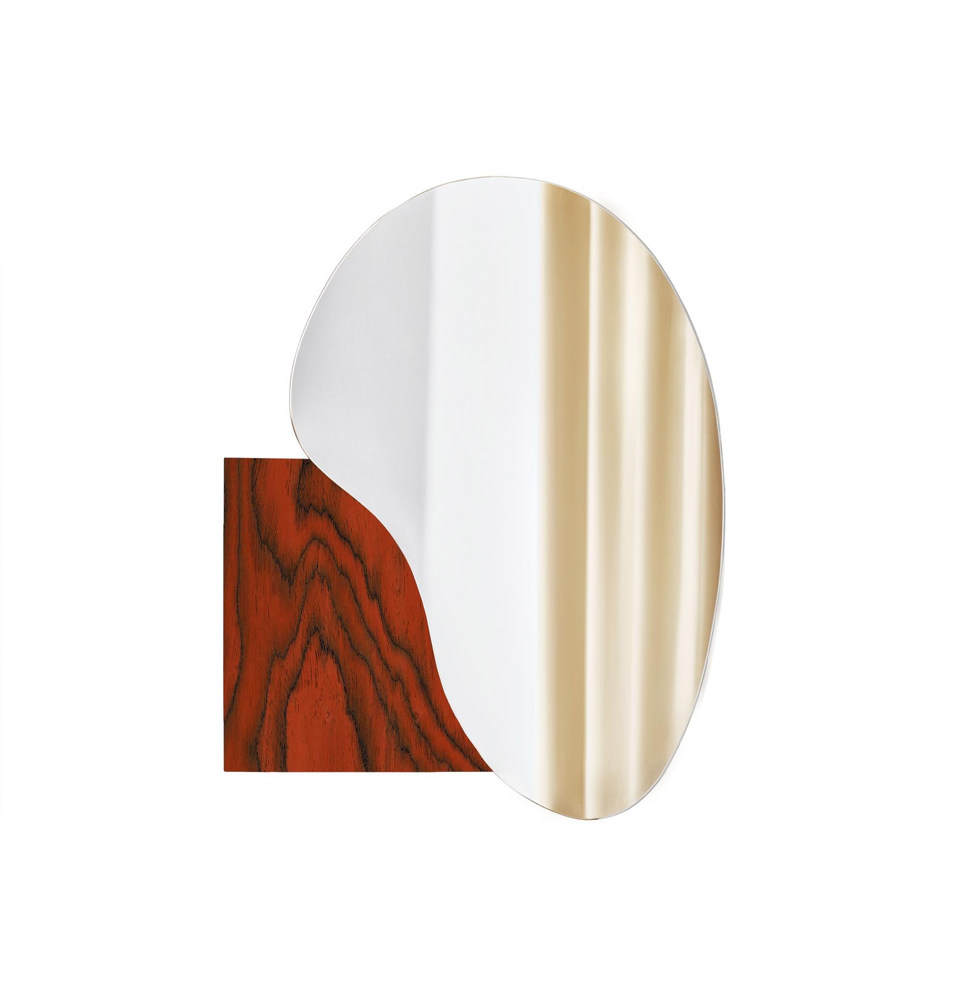 Modern Wall Mirror Lake 4 by Noom in Ettore Sottsass ALPI Wood Veneer In New Condition In Paris, FR