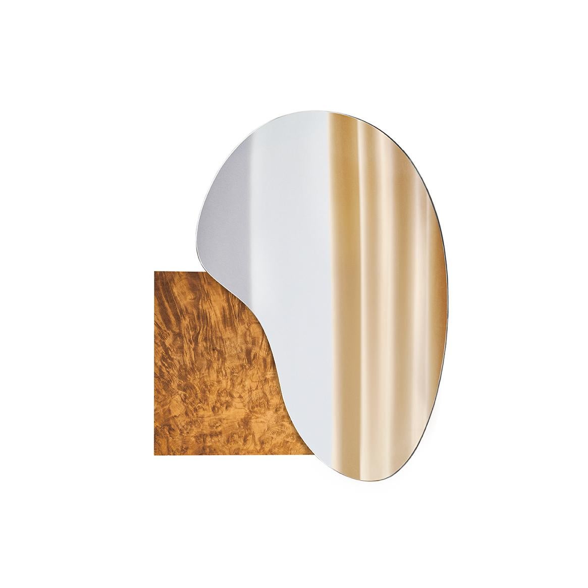 Ukrainian Modern Wall Mirror Lake 4 by Noom with Brushed Brass Base