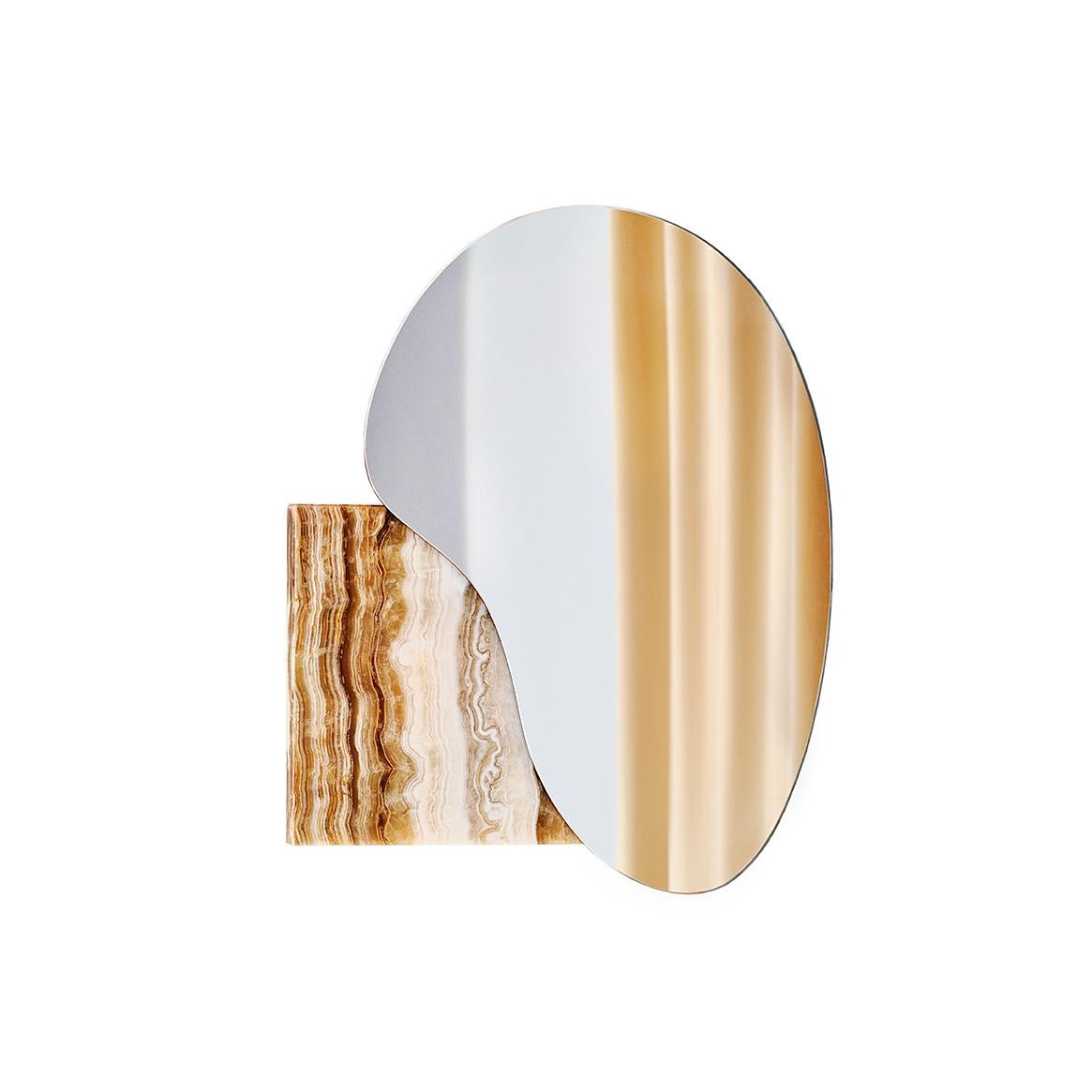 Modern Wall Mirror Lake 4 by Noom with Brushed Brass Base 1