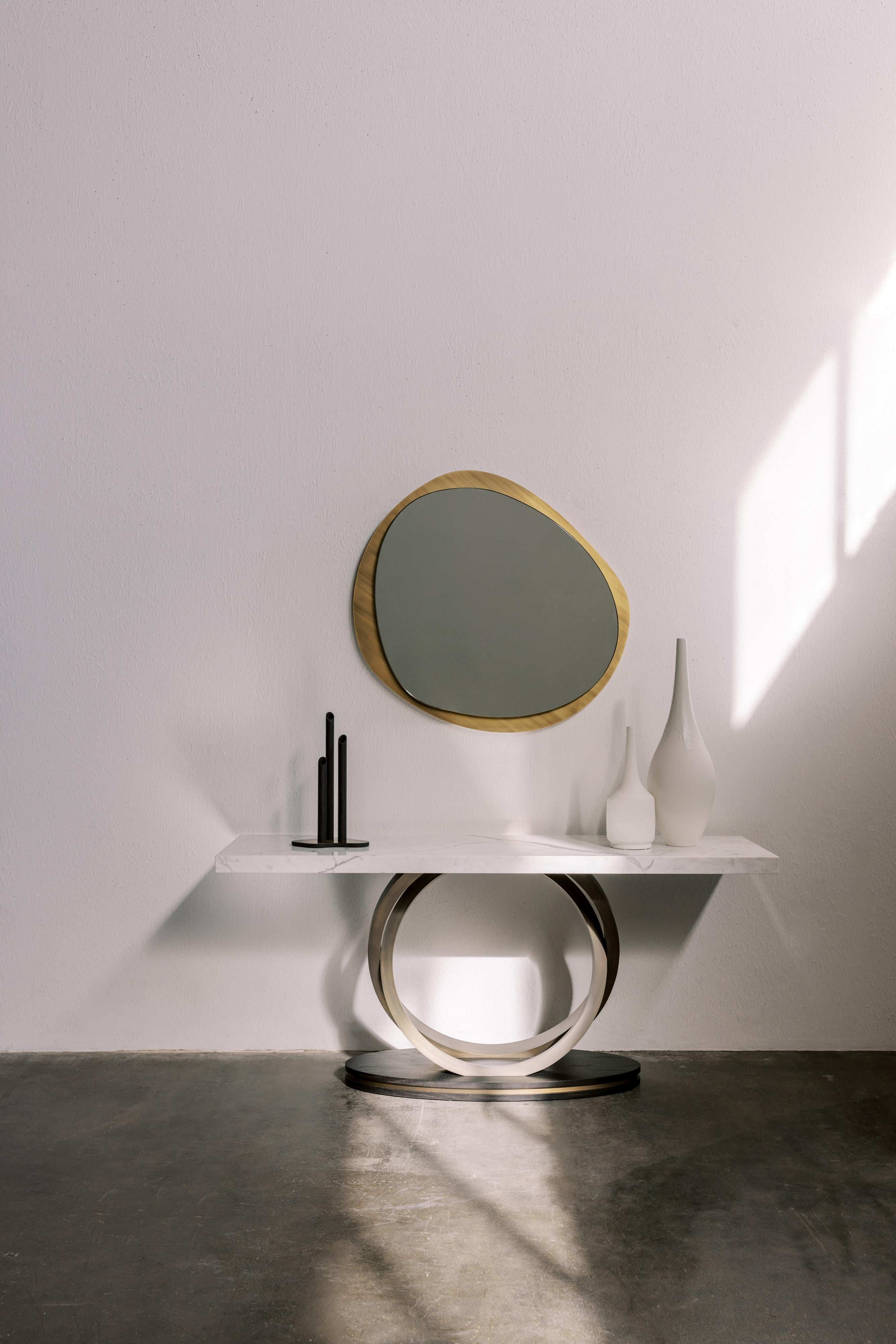 XXIe siècle et contemporain Miroir mural Culatra moderne du milieu du siècle, laiton oxydé, fabriqué à la main par Greenapple en vente