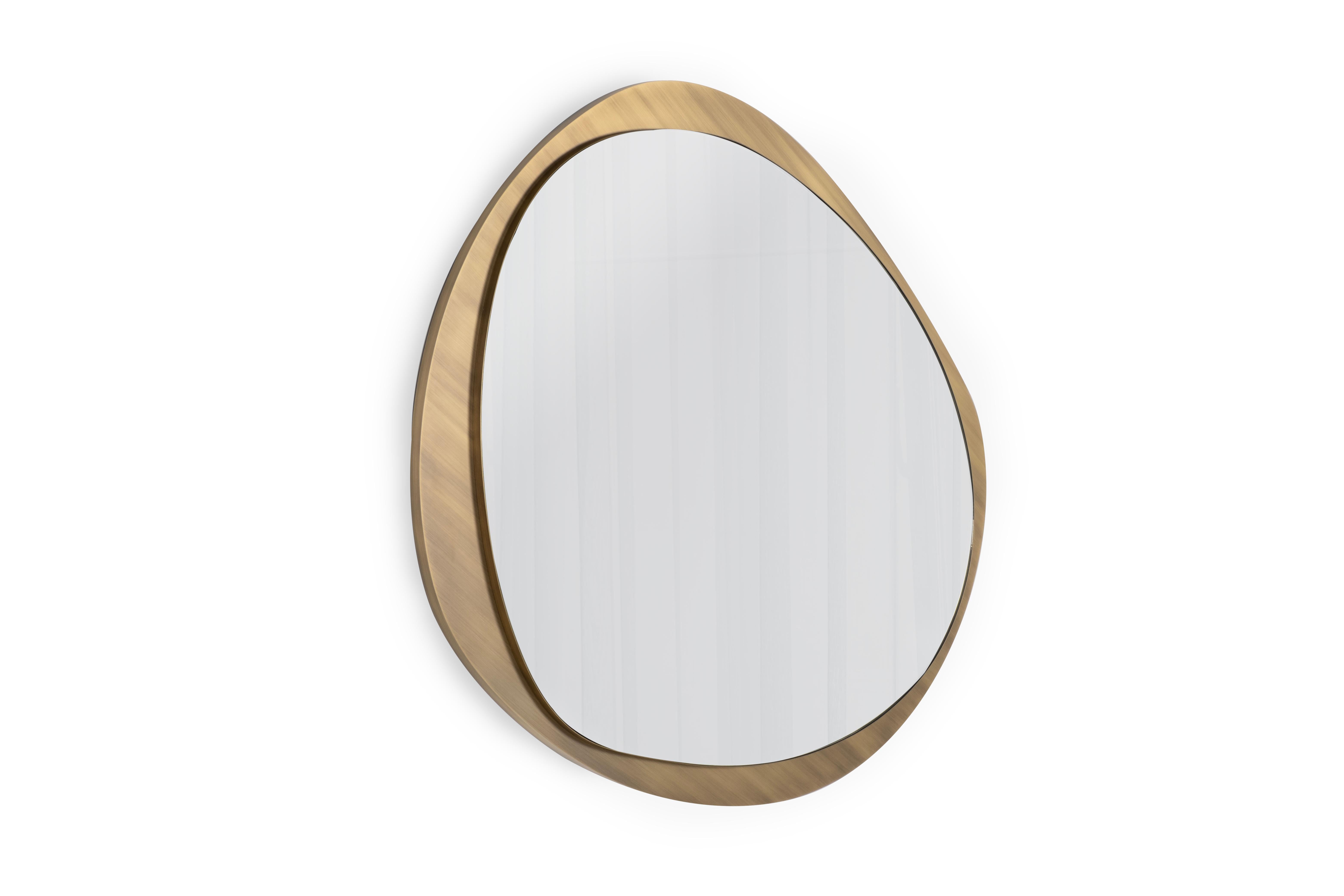 Brushed Modern Wall Mirror, Oxidized Brass, Handmade in Portugal by Greenapple For Sale