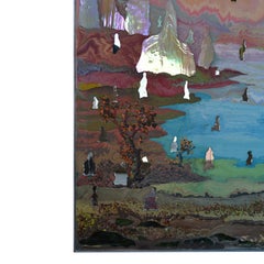 Modern Wall Panel Polychrome Moonstone Mirror Details Relief Landscape Decor