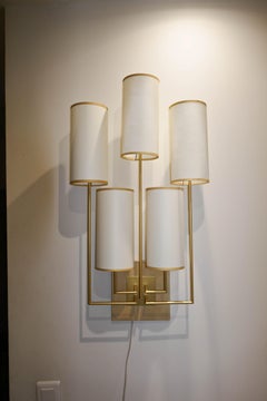 Modern Wall Sconce by Aymeric Lefort in Gold Patina and Chestnut Wood