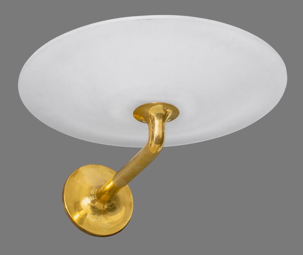 Modern Wall Sconces With Opaline Glass Saucers, Pr In Good Condition For Sale In New York, NY