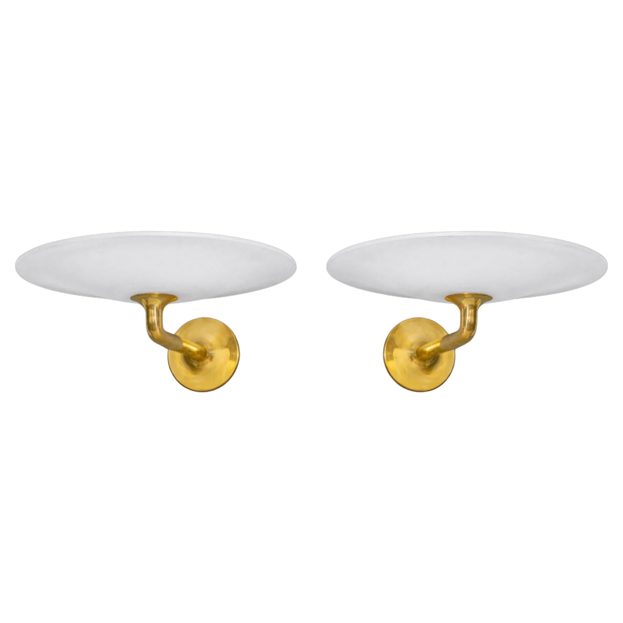 Modern Wall Sconces With Opaline Glass Saucers, Pr For Sale