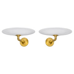 Modern Wall Sconces With Opaline Glass Saucers, Pr