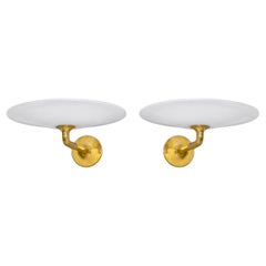 Modern Wall Sconces With Opaline Glass Saucers, Pr