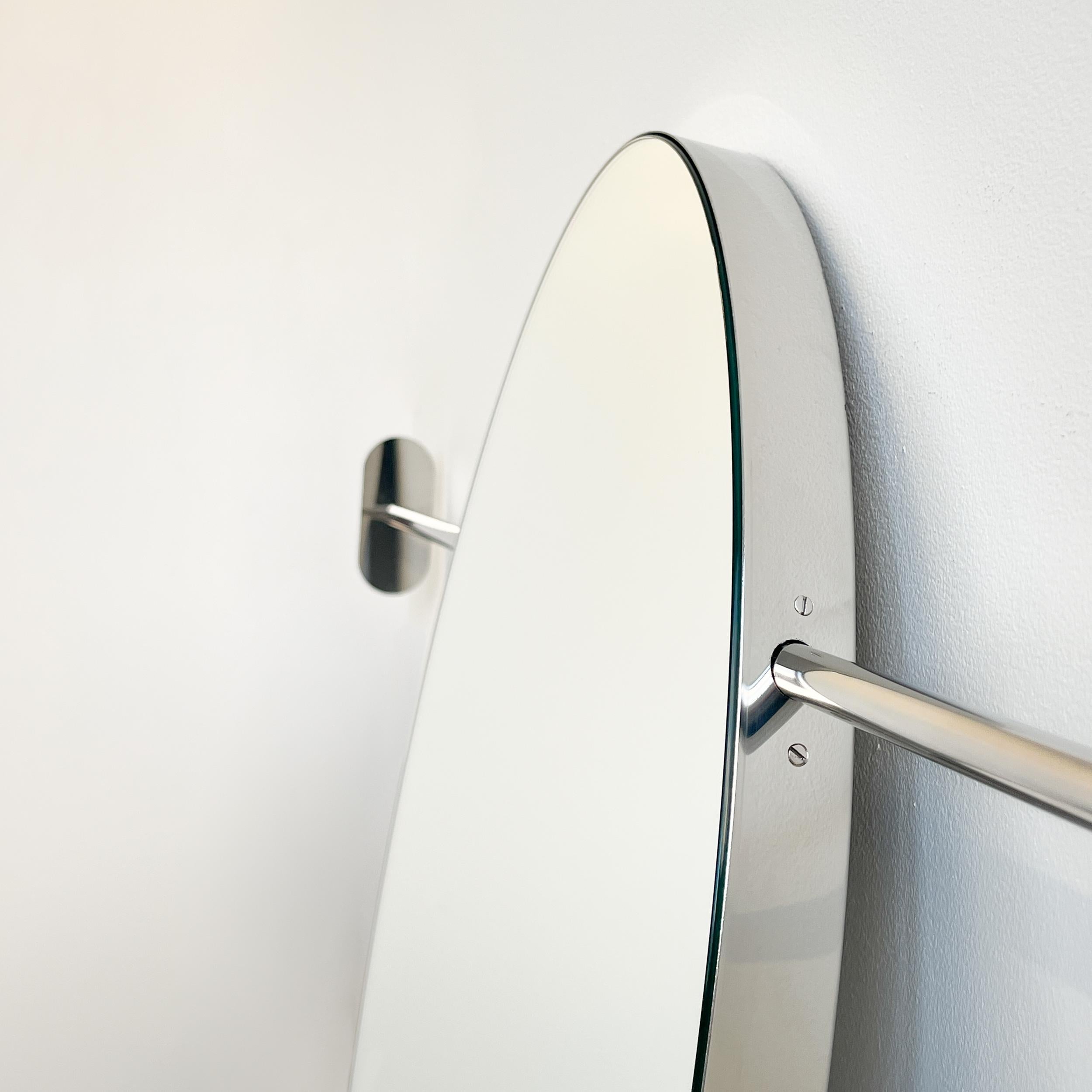 Modern Wall to Wall Oval Mirror with Minimalist Stainless Steel Frame In New Condition For Sale In London, London