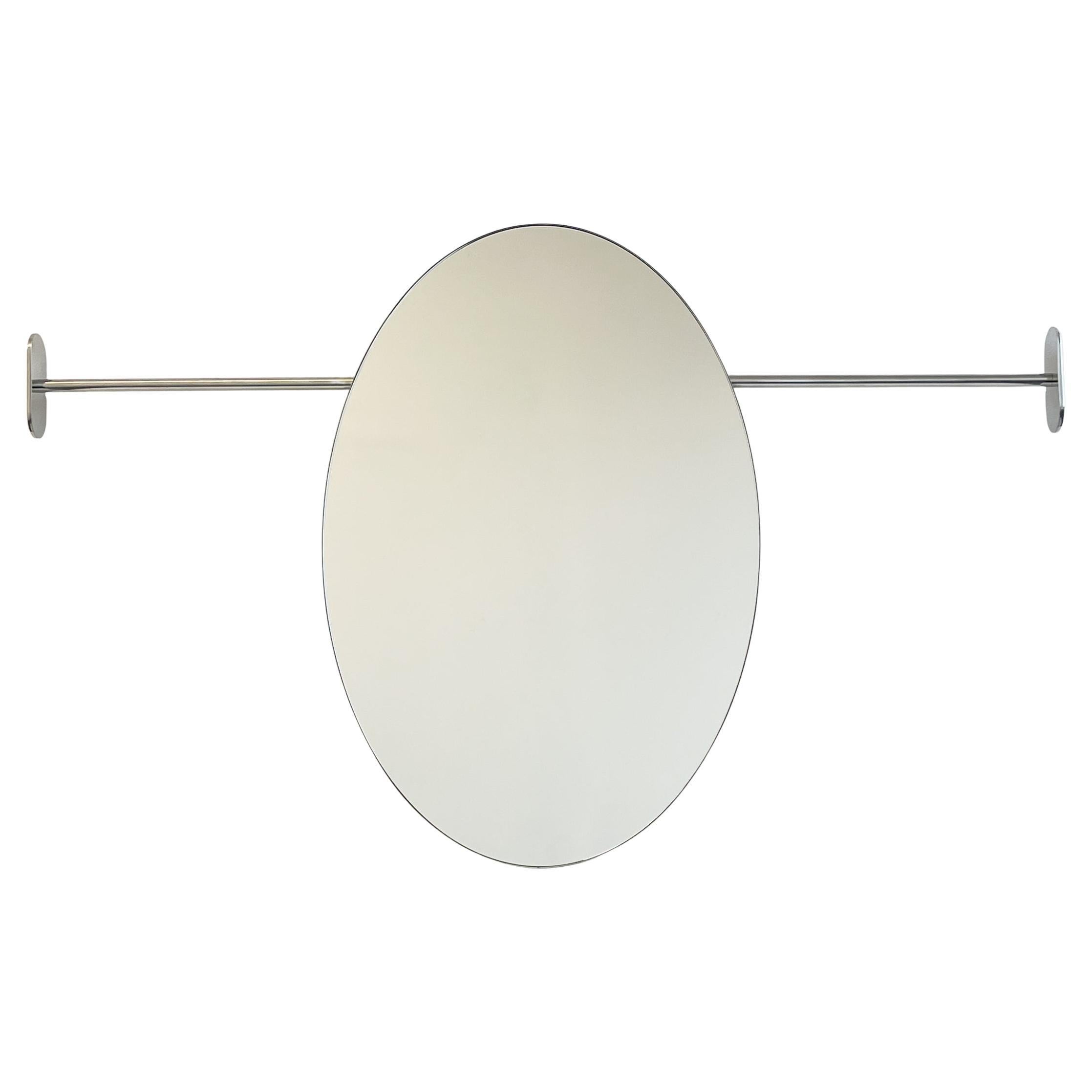 Modern Wall to Wall Oval Mirror with Minimalist Stainless Steel Frame