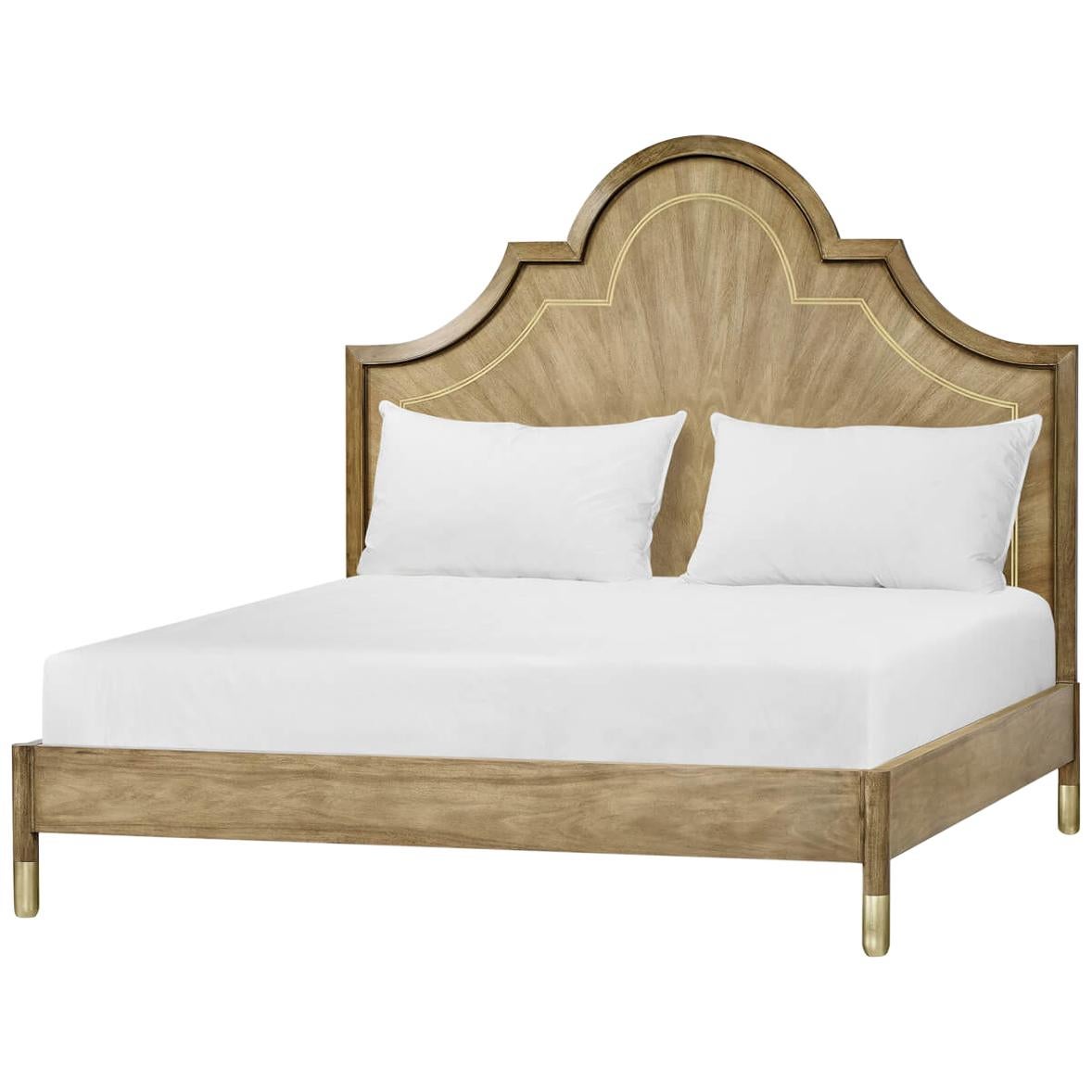 Modern Walnut and Brass King Size Bed