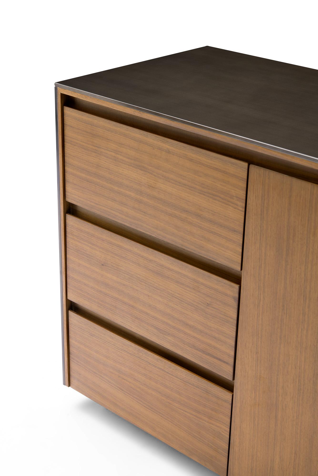 Chinese Modern Walnut and Bronze buffet designed by Greg Sheres; 