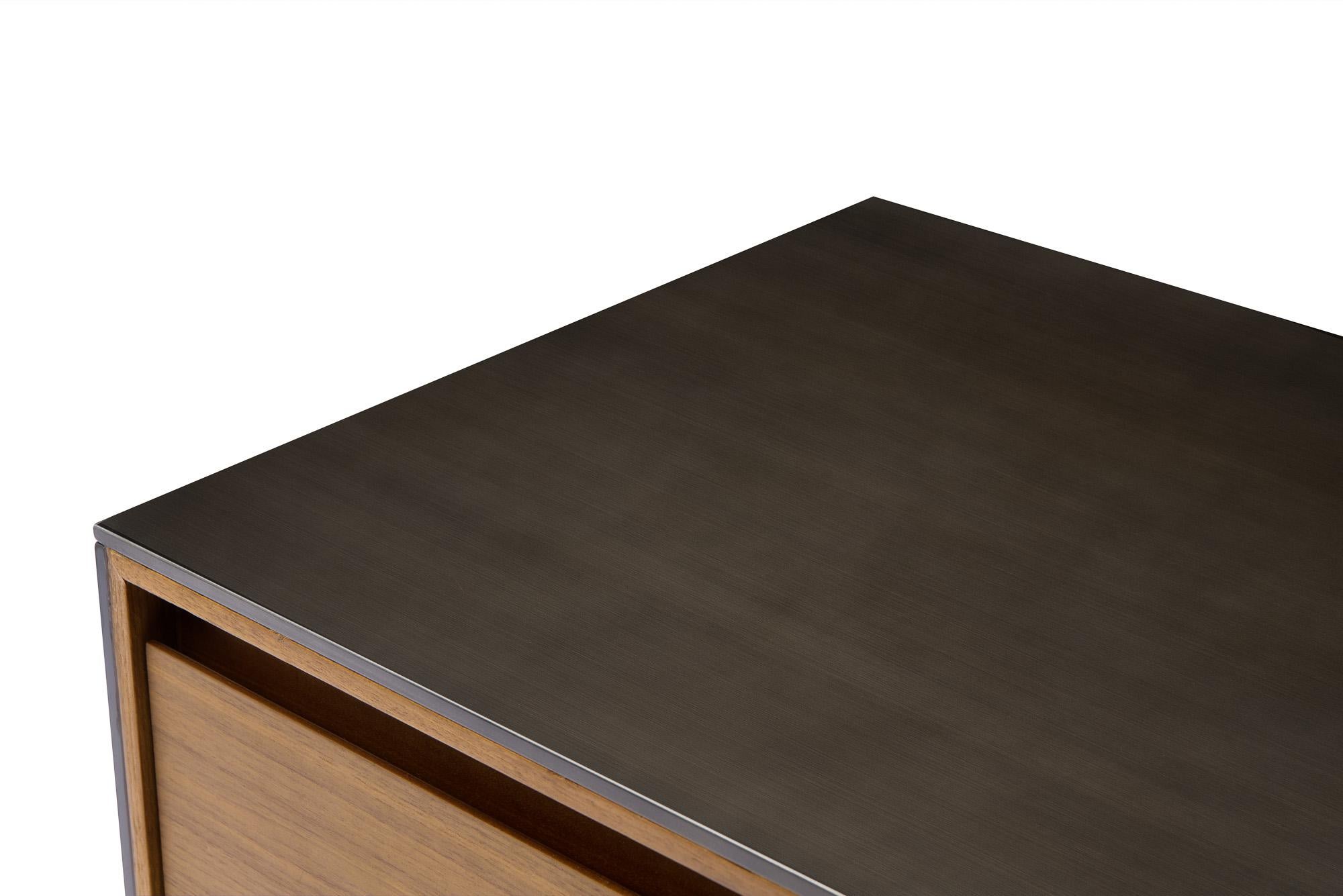 Veneer Modern Walnut and Bronze buffet designed by Greg Sheres; 