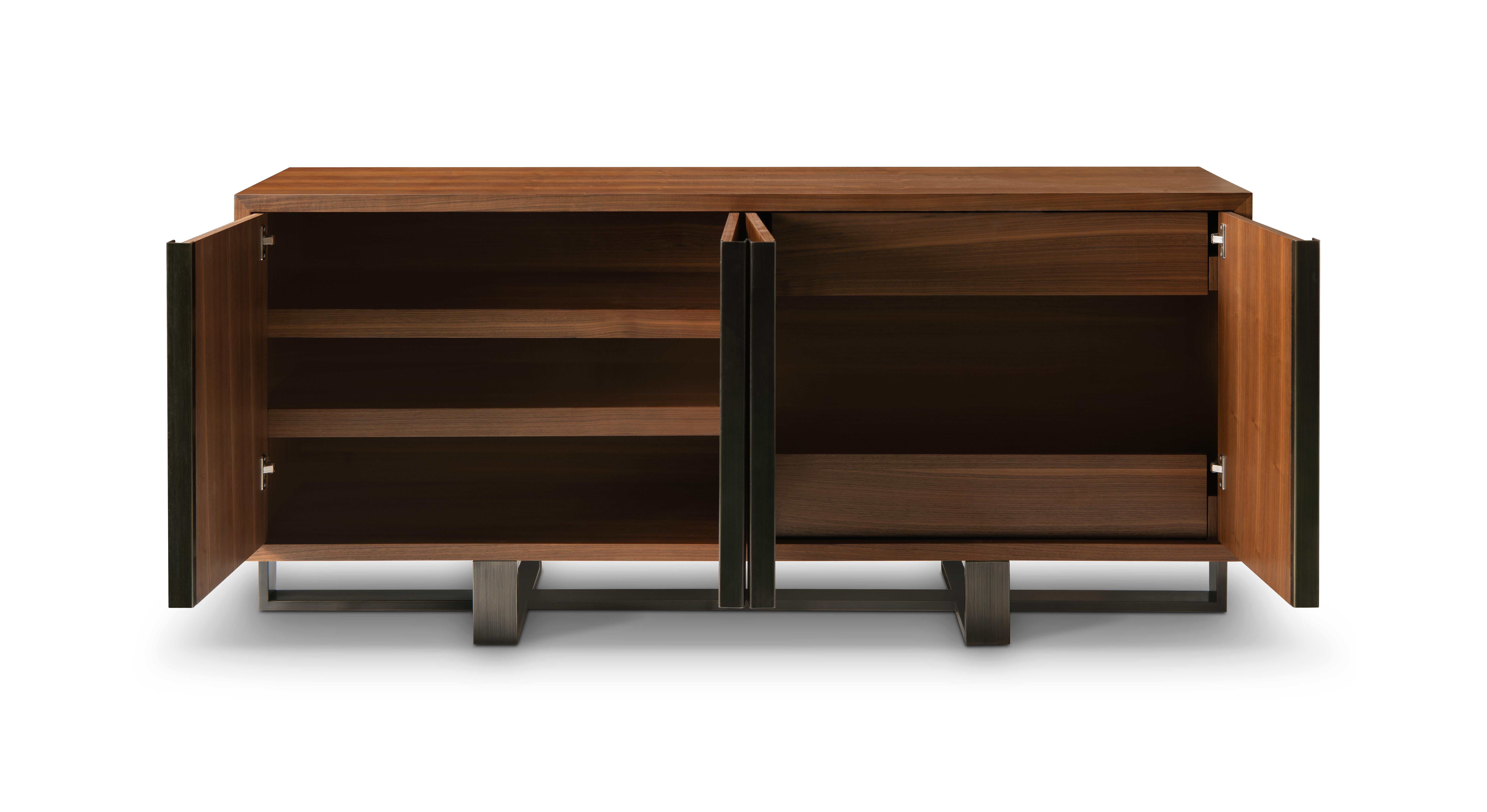 Veneer Modern Walnut and Bronze Buffet Designed by Greg Sheres; 