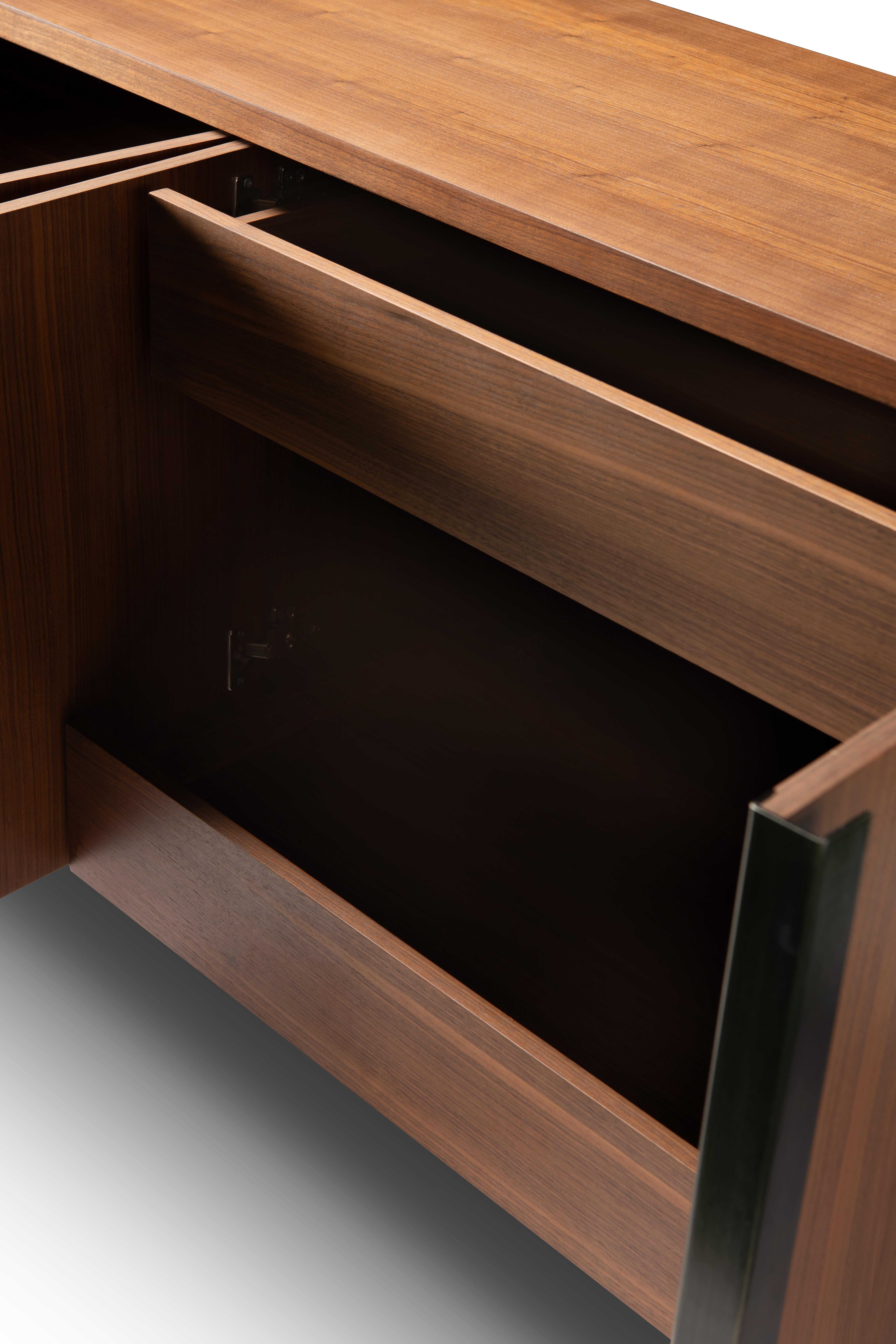 Modern Walnut and Bronze Buffet Designed by Greg Sheres; 