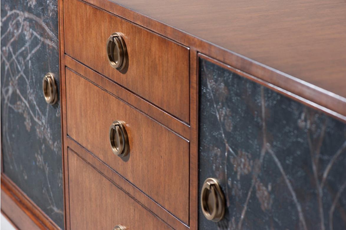 French Modern Walnut Buffet with Chinoiserie Decoration