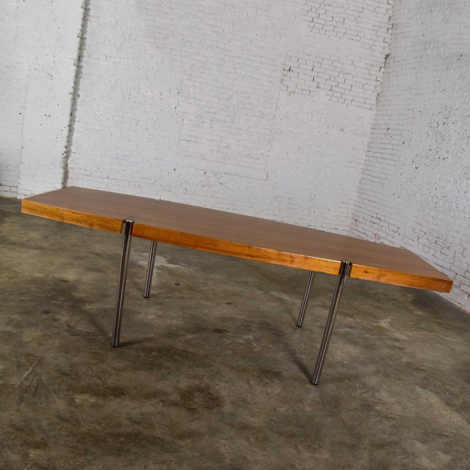 Modern Walnut & Chrome Boat Shape Dining Conference Table by Jens Risom for Howe For Sale 4