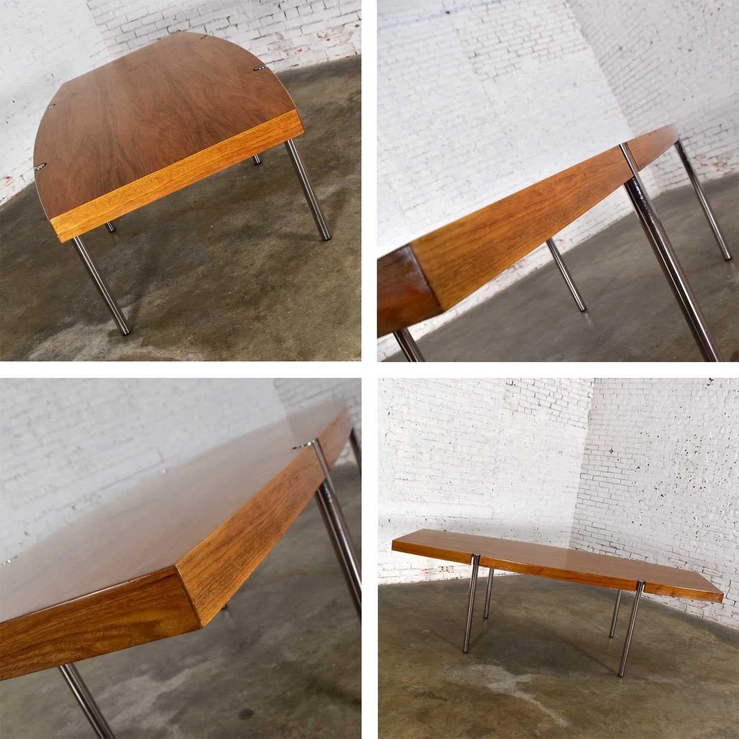 Modern Walnut & Chrome Boat Shape Dining Conference Table by Jens Risom for Howe For Sale 8
