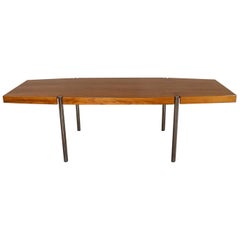 Modern Walnut & Chrome Boat Shape Dining Conference Table by Jens Risom for Howe