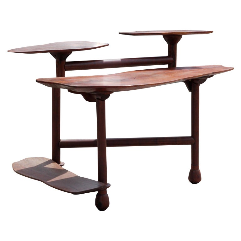 Modern Walnut Custom Organic Multi-Tiered Natural Wood Desk or Table For Sale