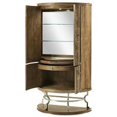 Modern Walnut Demilune Bar Cabinet