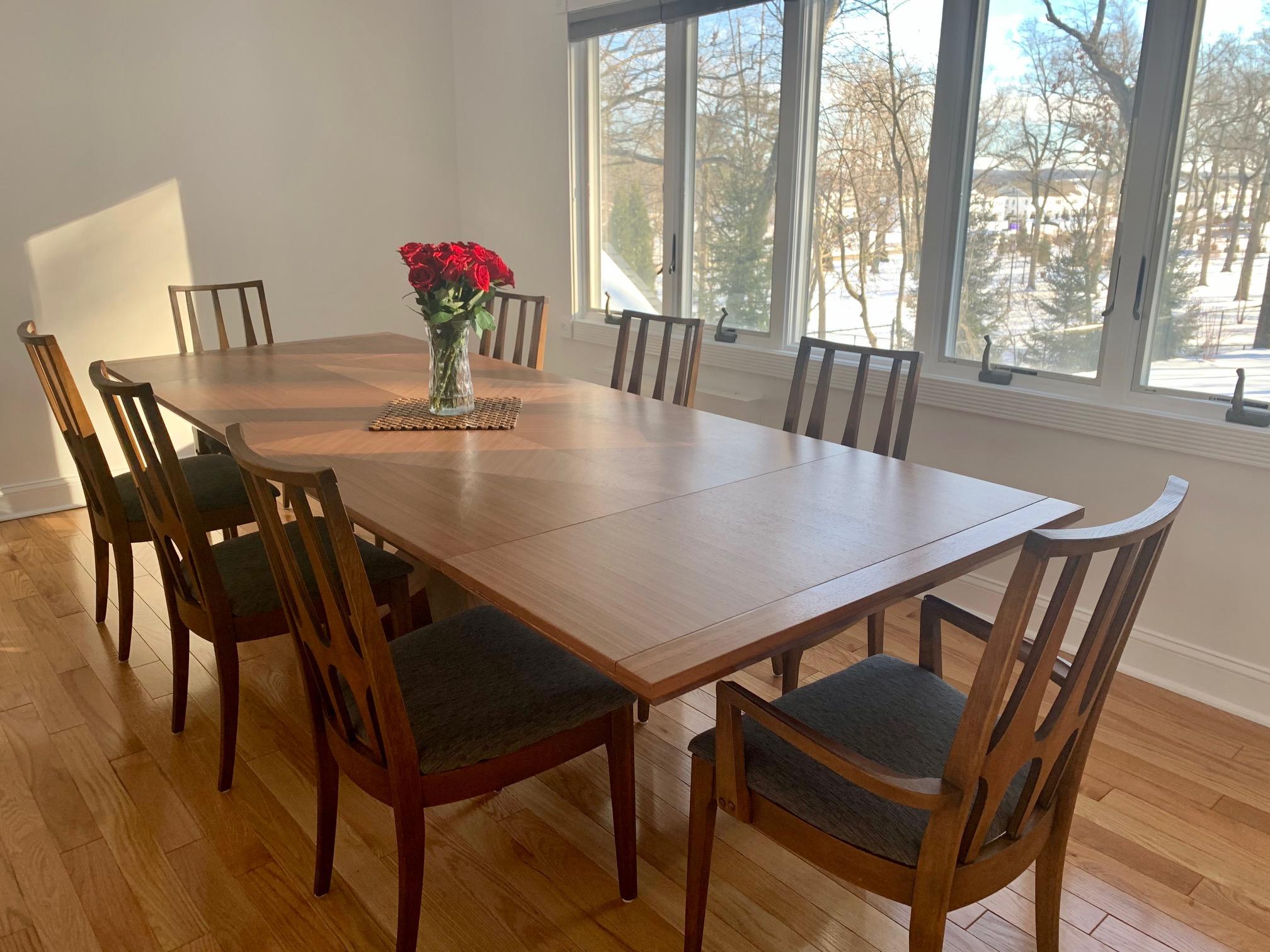 Modern Walnut Dining Table Designed by Greg Sheres, In Stock In New Condition For Sale In Hilton Head Island, SC