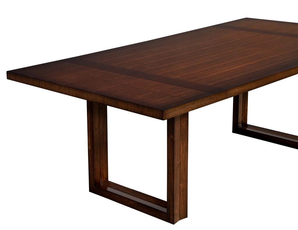 American Modern Walnut Dining Table with Geometric Bases