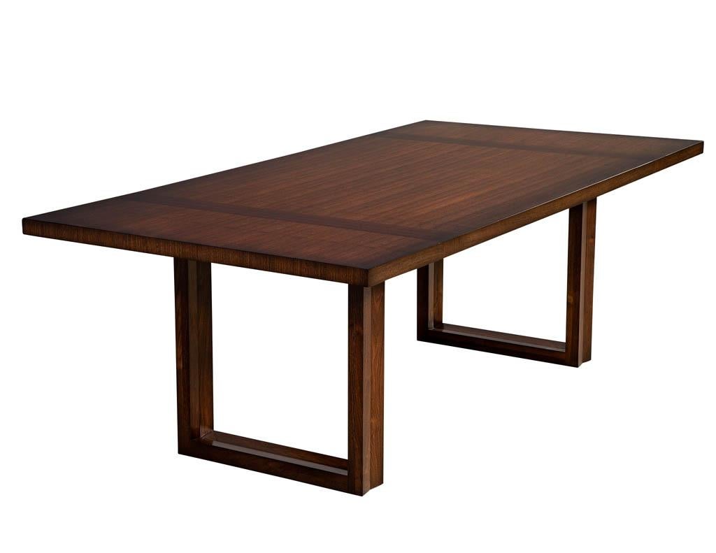 Modern Walnut Dining Table with Geometric Bases In New Condition In North York, ON